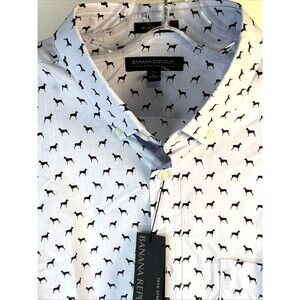 NEW Banana Republic Tech Stretch Cotton Slim Flex Fit Dog Pattern Long Sl XL
